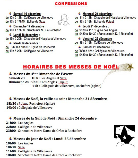 Horaires messes Noëel 2017